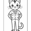 A cartoon cat character standing confidently with hands on hips, dressed in a shirt, tie, and pants, wearing shoes, with a tail visible behind.