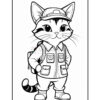 A cartoon cat character wearing a cap, backpack, and an outfit with multiple pockets, standing confidently with its hands on its hips on a plain background.