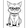 A cartoon-style drawing of a cat wearing glasses and a tie, with a button-up shirt, sitting upright and facing forward, against a plain white background.