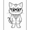 A cartoon cat wearing glasses and a suit, standing in a confident pose with a smooth, rounded face and a bushy tail, suitable for coloring.