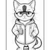 A cartoon cat wearing round glasses and a hoodie with a pocket, standing with its paws in its pockets, featuring a distinctive triangular mark on its forehead.