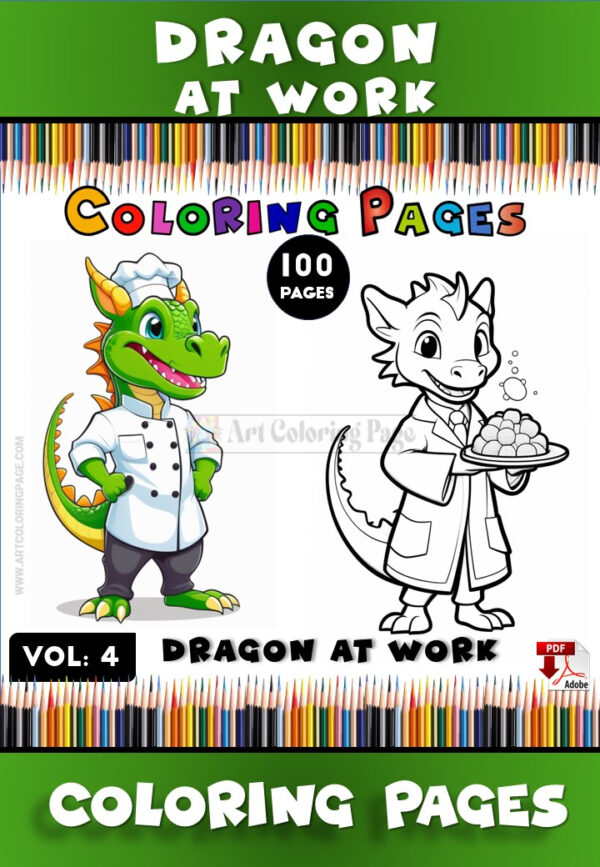 Coloring Page Dragon Vol 4 - Dragon at Work Your Creative Oasis Awaits!