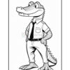 A cartoon alligator character wearing a collared shirt, tie, and pants, with a friendly expression, standing confidently with one hand on its hip.