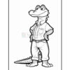 A cartoon alligator character wearing a short-sleeved shirt and pants, standing with hands on hips, conveying a confident pose. The alligator has a friendly expression, with large eyes and a toothy smile, and its tail is visible in the background.