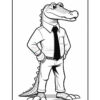 A cartoon alligator character dressed in a button-up shirt and tie, standing confidently with its arms crossed, featuring a friendly expression and visible scales on its head and back.