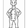 A cartoon dragon character wearing a chef's uniform, with a confident pose and hands on its hips, outlined for coloring.