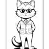 A cartoon cat wearing glasses, a suit jacket with pockets, and a tie, standing upright with its paws clasped in front of its body.