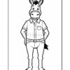 A cartoon donkey standing upright, wearing a collared shirt and pants, with a friendly expression and short hair, outlined in black and white for coloring.