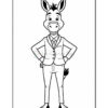 A cartoon donkey character standing upright with hands on hips, wearing a suit and tie, showcasing a friendly expression.