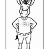 A cartoon donkey standing with its arms crossed, wearing a collared shirt and belt, featuring a friendly expression, in a coloring page style.