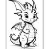 A cute cartoon dragon with large ears and prominent horns, standing confidently with a friendly smile, outlined for coloring.
