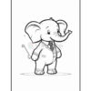 A cartoon elephant wearing a suit and tie, holding a cane, standing in a friendly pose with a smiling expression. The image is an outline suitable for coloring.
