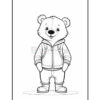 A cartoon bear standing confidently, wearing a zip-up hoodie and matching pants, with a friendly expression and rounded features.