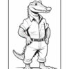 A cartoon alligator character wearing a button-up shirt and rolled-up pants, standing with hands on hips and a confident expression.