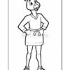 A cartoon-style chicken character stands confidently with hands on hips, wearing a robe and sneakers. The character has a playful expression and is outlined for coloring.