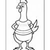 A cartoon chicken character wearing a striped shirt, standing confidently with its wings on its hips and a playful expression on its face, set against a plain background suitable for coloring.