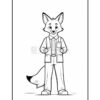 A cartoon fox character standing upright, wearing a button-up shirt and pants, with a friendly expression and hands resting in front of it.