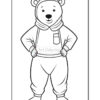 A cartoon bear character standing upright, wearing a hooded sweatshirt with a pocket and baggy pants, looking cheerful with a slight smile and arms crossed in front.