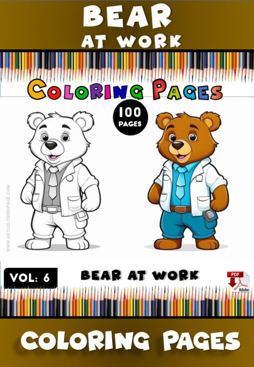 Teddy Bear Coloring Page ​Vol 6 - Bear at Work Creativity Awaits