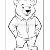 A cartoon bear character standing with hands on hips, wearing a button-up shirt and rolled-up pants, smiling at the viewer against a plain background.