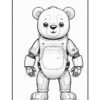 A cartoon-style robotic bear character standing upright, featuring a friendly face with large eyes, rounded ears, and a metallic body design that includes robotic arms and legs.