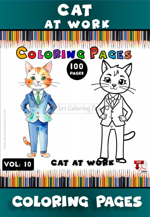 Unleash Creativity with Cat Coloring Sheet Vol 10 - Cat at Work!