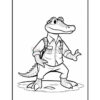 A cartoon alligator character wearing a shirt and backpack, standing with one hand raised in a friendly gesture. The alligator is depicted in a playful, line-drawn style, with details like scales on its skin and large glasses. The background is blank, focusing on the character.