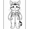 A cartoon cat wearing a flight suit and cap, standing upright with a friendly expression. The cat has distinct facial markings and is illustrated in a simple, outline style suitable for coloring.