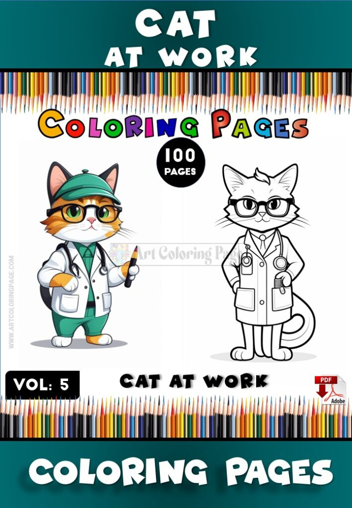 Unleash Your Creativity with Cat Coloring Sheets Vol 5 - Cat at Work