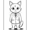 A cartoon cat character wearing a suit and tie, standing upright with a confident posture, featuring large expressive eyes and a fluffy tail.