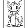 A cheerful cartoon dragon holding two coloring pencils, wearing a bow tie, with a friendly smile, outlined for coloring.