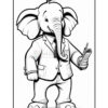 A cartoon elephant dressed in a suit and holding a notepad in one hand, standing confidently with its arms at its sides.