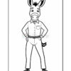 A cartoon donkey character standing upright, dressed in a button-up shirt with a pocket, and trousers, hands on hips, exuding a confident posture.