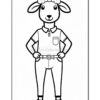 A cartoon sheep character standing upright, dressed in a collared shirt with a pocket and belted pants, wearing sandals, with a fluffy head and large ears, posed confidently with hands on hips against a blank background.