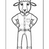 A cartoon sheep standing confidently with its hands on its hips, wearing a button-up shirt and jeans.