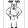 A cartoon sheep dressed in a button-up shirt and tie, standing with hands on its hips, showcasing a confident pose. The sheep has curly wool and a friendly expression, depicted in a simple, outlined style suitable for coloring.