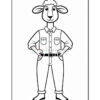 A cartoon sheep standing upright, wearing a button-up shirt with two breast pockets, belted pants, and shoes, with hands on hips, set against a plain background.