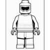 A black and white outline drawing of a LEGO mini-figure, featuring a plain torso, distinct head with visor-like eyes, and simple limbs in a standing position.