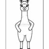 A cartoon illustration of a confident llama standing upright with its hands on its hips, featuring a friendly expression and distinct long neck, outlined in black on a white background.