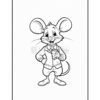 A cartoon mouse character with large ears, wearing a suit and holding a glass, standing with a smile and one hand on its hip.