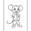 A cartoon mouse character with large ears and a friendly expression, wearing a button-up shirt with pockets, pants, and shoes, standing confidently with its hands on its hips.