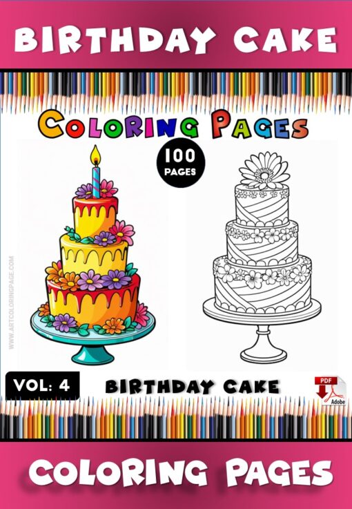 Celebrate in Style with Birthday Cake Coloring Pages Vol: 4!