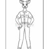 A cartoon deer character standing upright with antlers, wearing a collared short-sleeve shirt and jeans, hands on hips, in a black and white coloring book style.