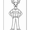 A cartoon deer character standing confidently with hands on hips, wearing a collared shirt and pants, with antlers visible on its head.