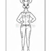 A cartoon deer character standing upright, wearing a button-up shirt with two chest pockets and fitted pants with pockets, hands on hips, in a simple black and white line art style.