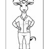 A cartoon goat character standing with hands on its hips, wearing a collared shirt and pants, with prominent curved horns and a friendly expression.