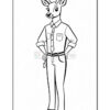 A cartoon deer character standing upright, wearing a button-up shirt and jeans, with antlers and a friendly expression, holding a small object in one hand.