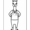 A cartoon llama dressed as a doctor, standing with hands on its hips, wearing a lab coat, tie, and stethoscope around its neck. The illustration is in black and white, designed for coloring.