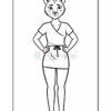 A stylized cartoon character with feline features, wearing a short, casual dress, standing with hands on hips, set against a blank background.