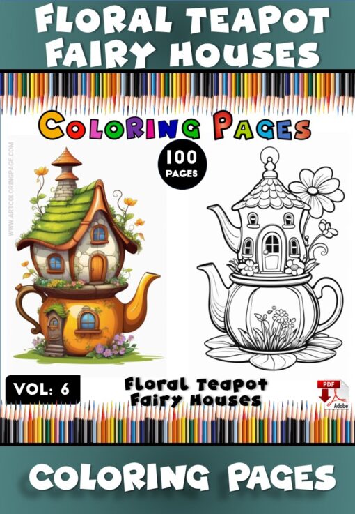 Discover the Magic of Teapot Fairy Houses Grayscale Coloring Vol 6!